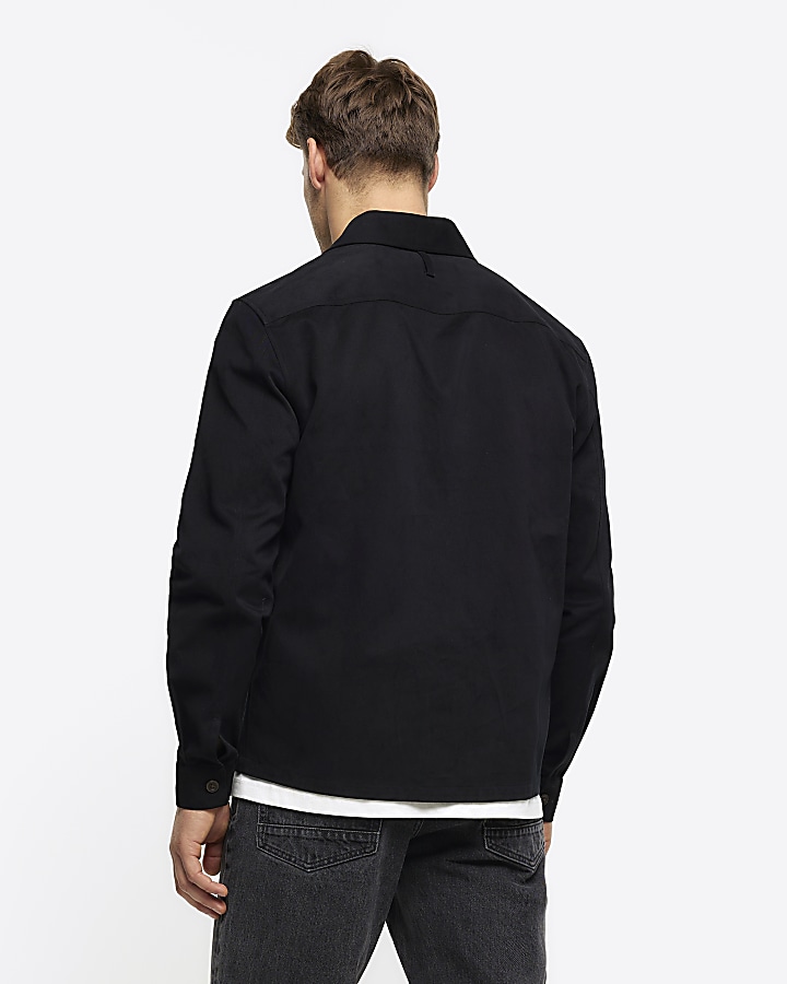 Black regular fit zip up overshirt