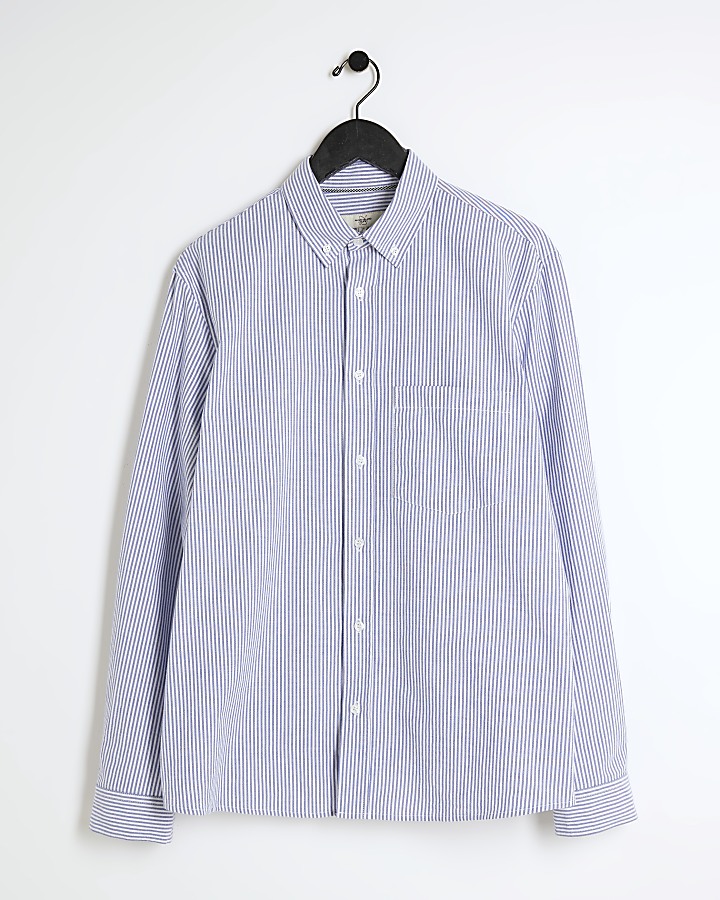 Blue regular fit striped oxford shirt