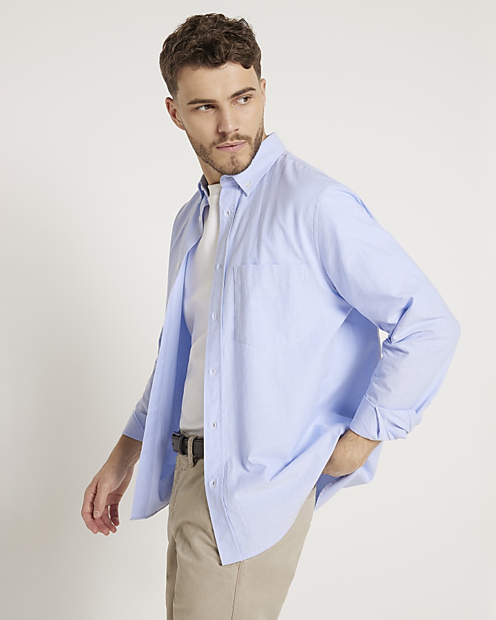 Blue regular fit long sleeve oxford shirt