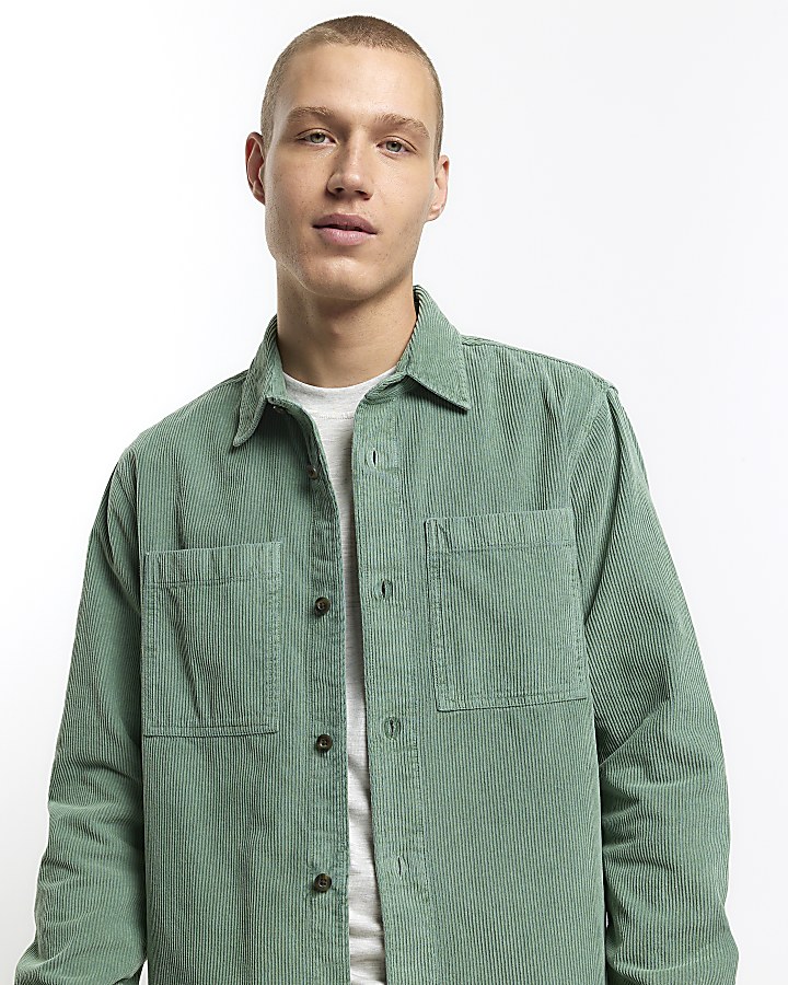 Green regular fit corduroy overshirt