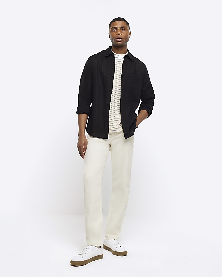 Black regular fit linen blend shirt