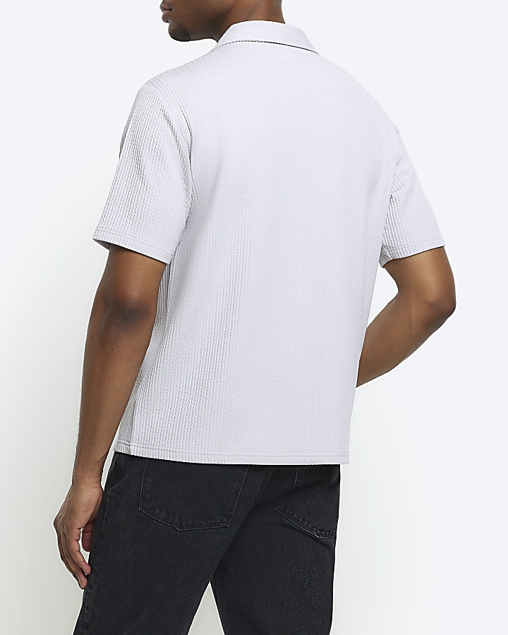Grey regular fit textured stripe revere shirt