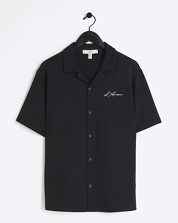 Black regular fit rib embroidered shirt
