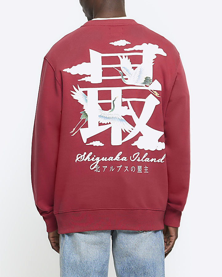Red regular fit Japanese graphic sweatshirt