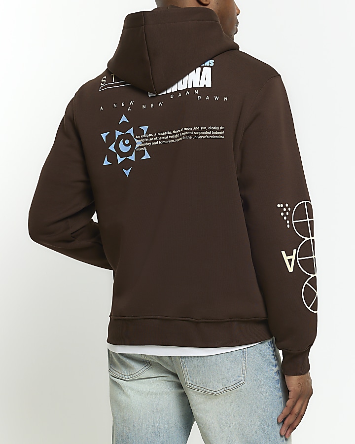 Brown regular fit graphic fit hoodie