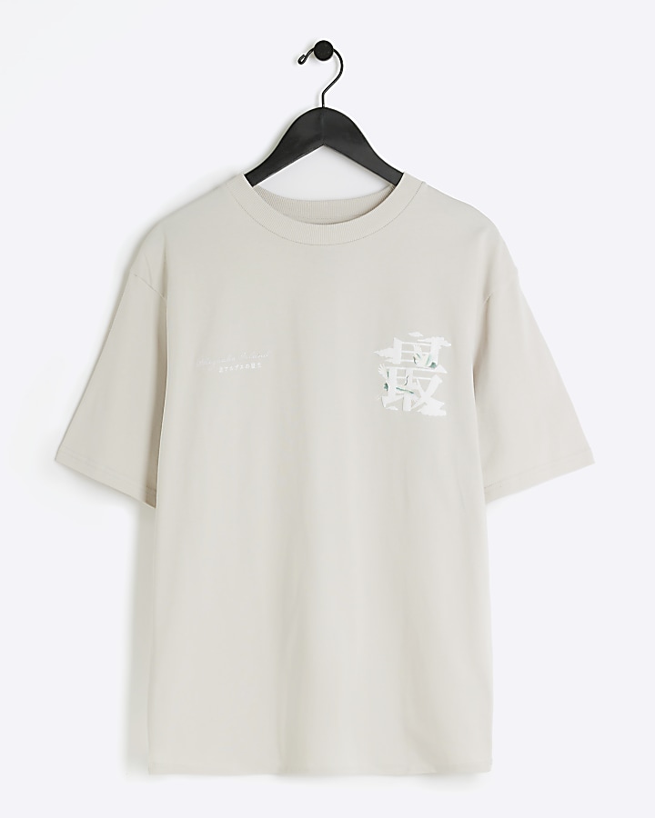 Grey regular fit embossed Japanese t-shirt