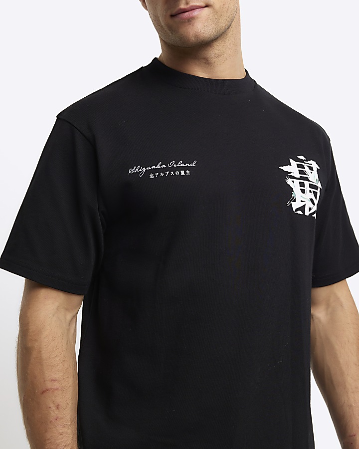 Black regular fit Japanese graphic t-shirt