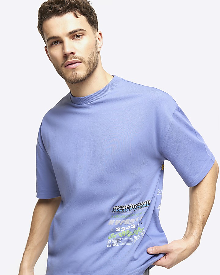 Purple oversized fit embossed graphic t-shirt