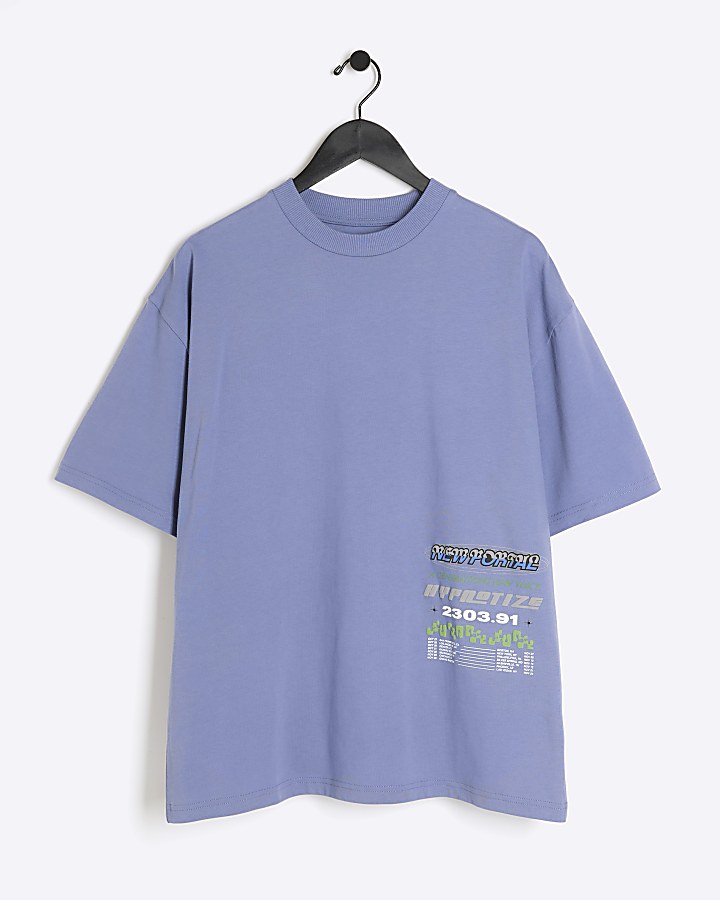 Purple oversized fit embossed graphic t-shirt