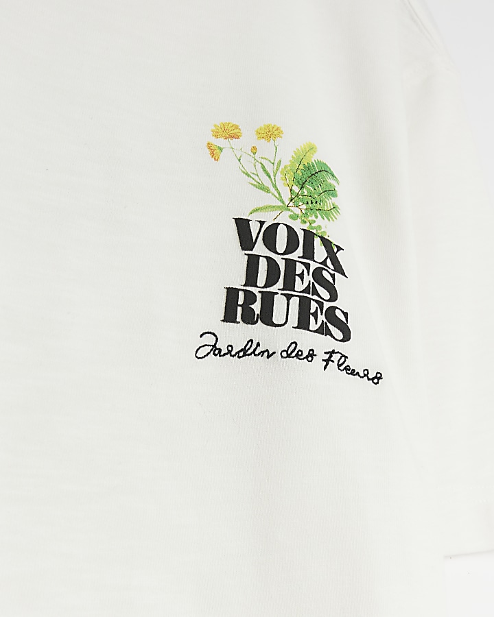 Ecru regular fit graphic floral t-shirt