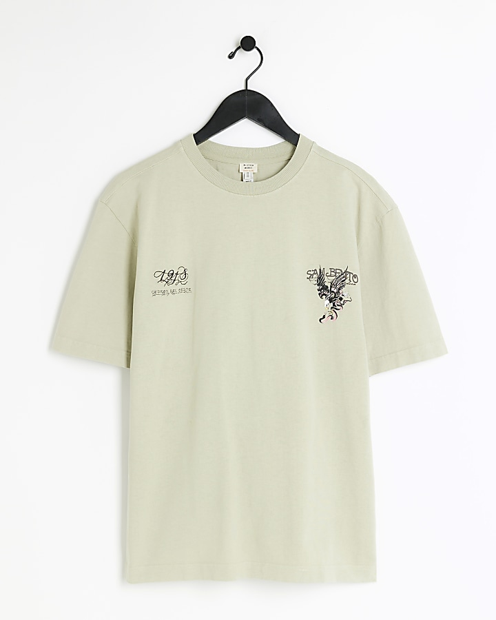 Green regular fit eagle graphic t-shirt
