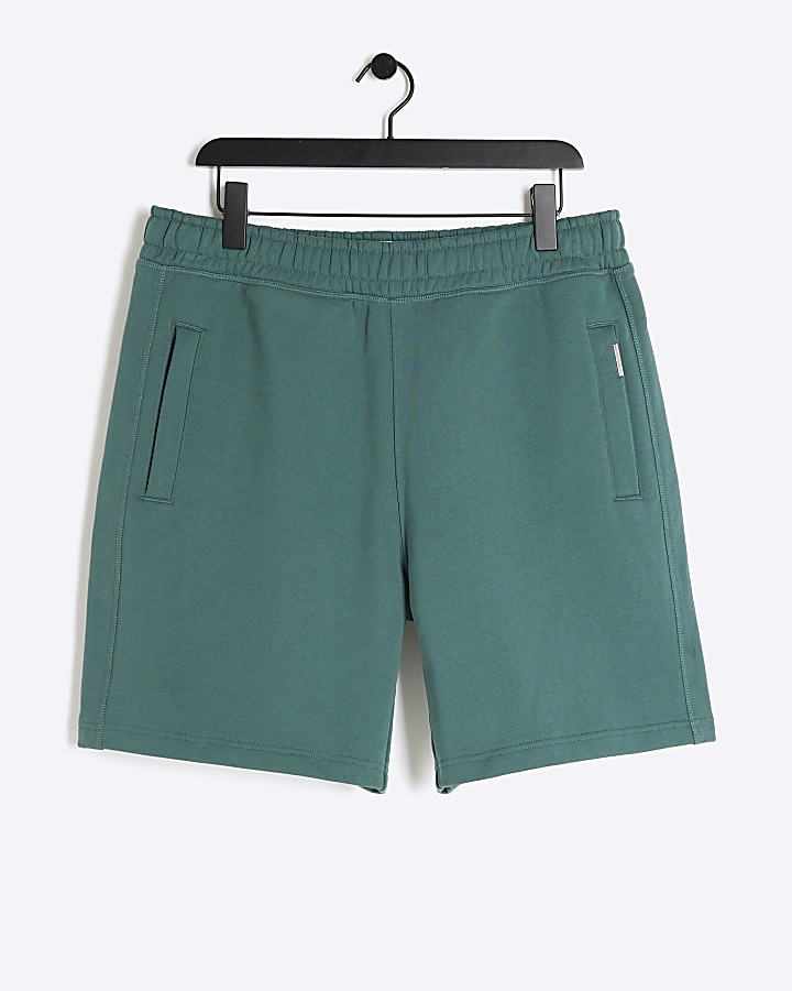Green regular fit loopback shorts