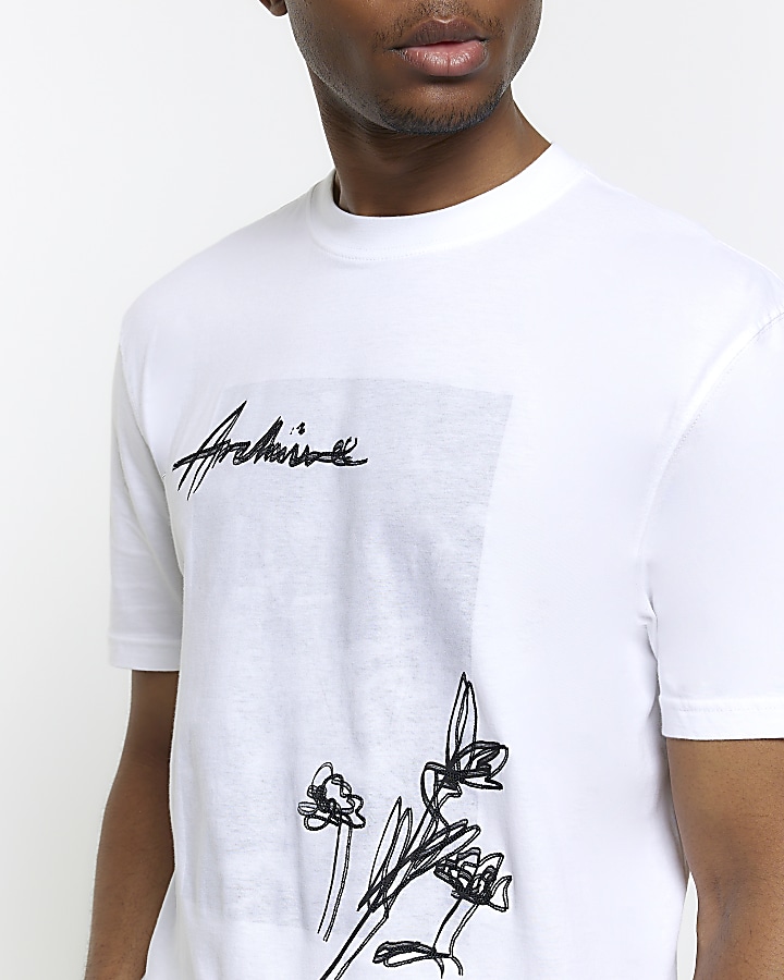 White regular fit graphic floral t-shirt