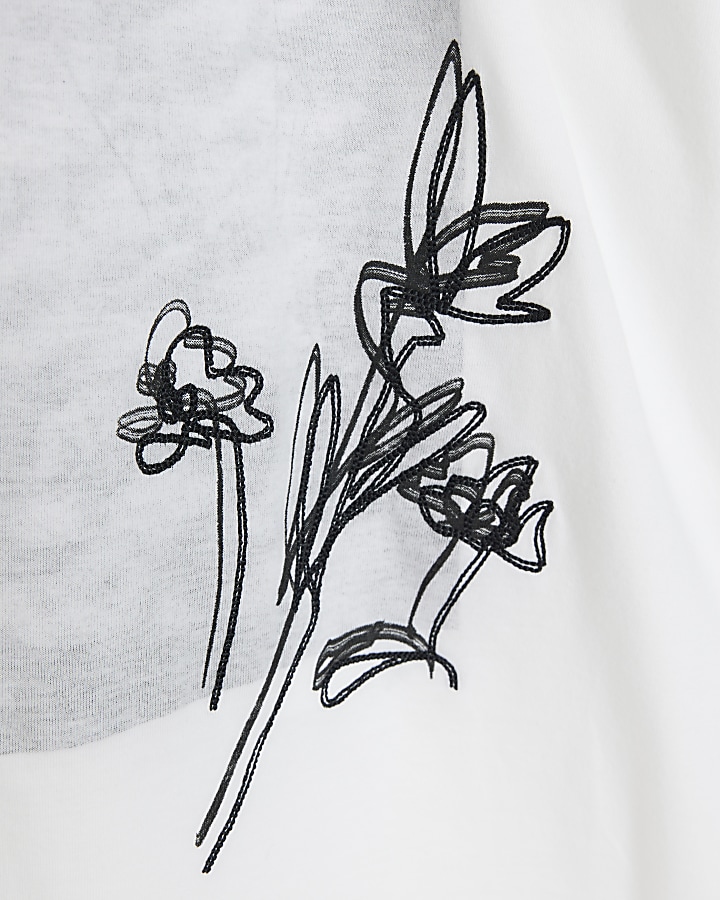 White regular fit graphic floral t-shirt