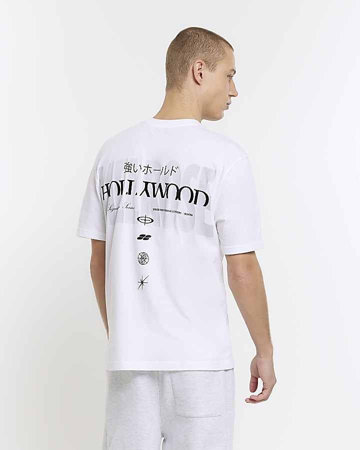 White regular fit graphic Hollywood t-shirt