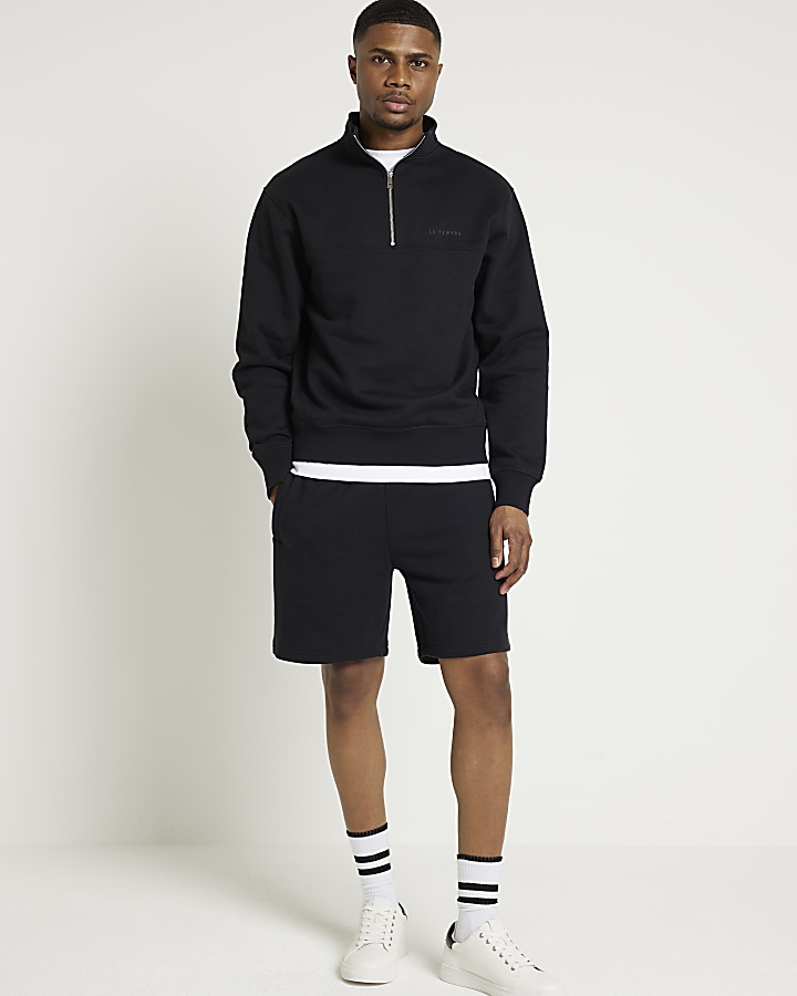 Black regular fit half zip funnel sweatshirt