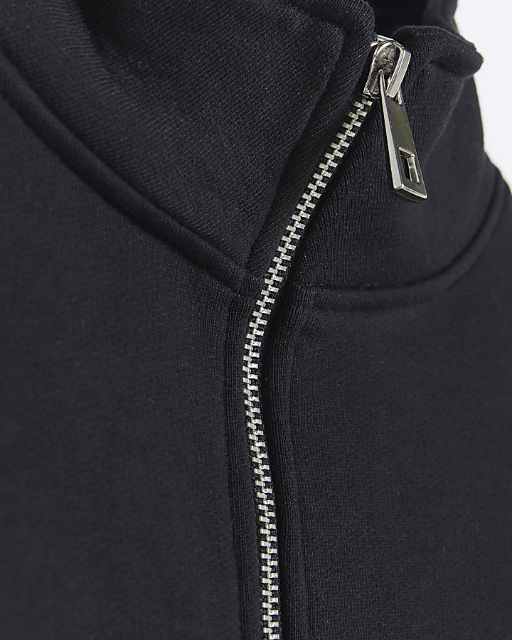 Black regular fit half zip funnel sweatshirt