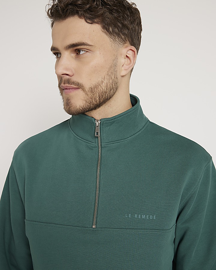 Green regular fit loopback funnel sweatshirt