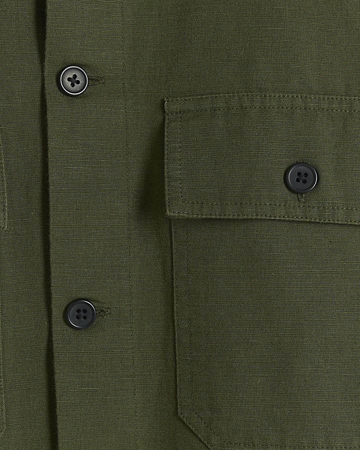 Khaki regular fit linen blend smart overshirt