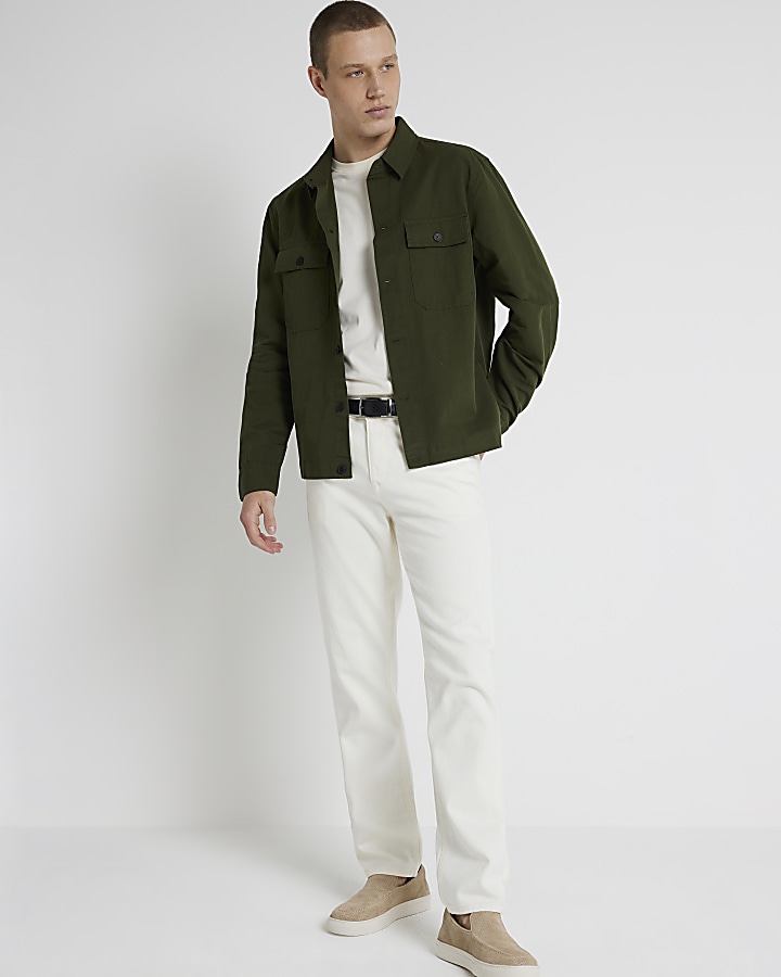 Khaki regular fit linen blend smart overshirt | River Island