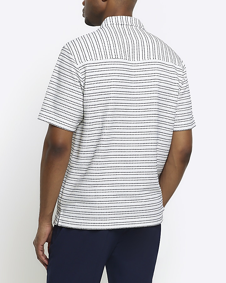 White Slim Fit Textured Stripe Shirt