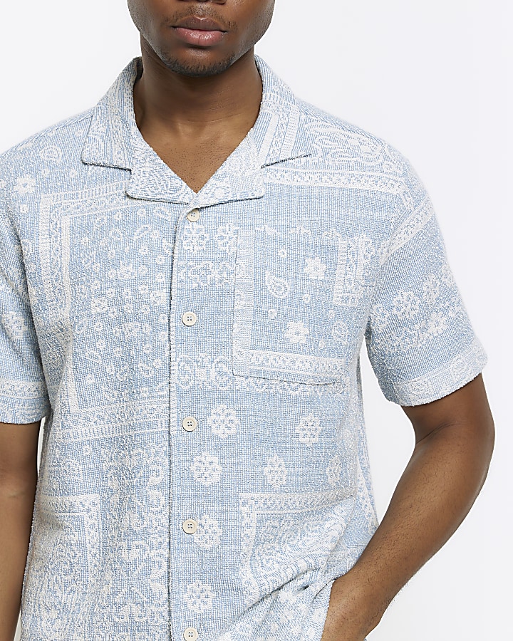 Blue regular fit textured paisley shirt