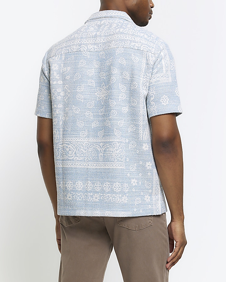 Blue regular fit textured paisley shirt