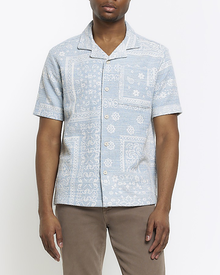 Blue regular fit textured paisley shirt