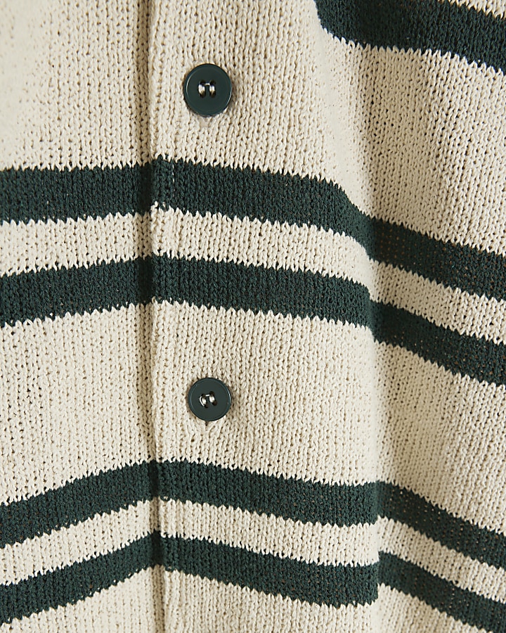 Beige regular fit crochet stripe shirt