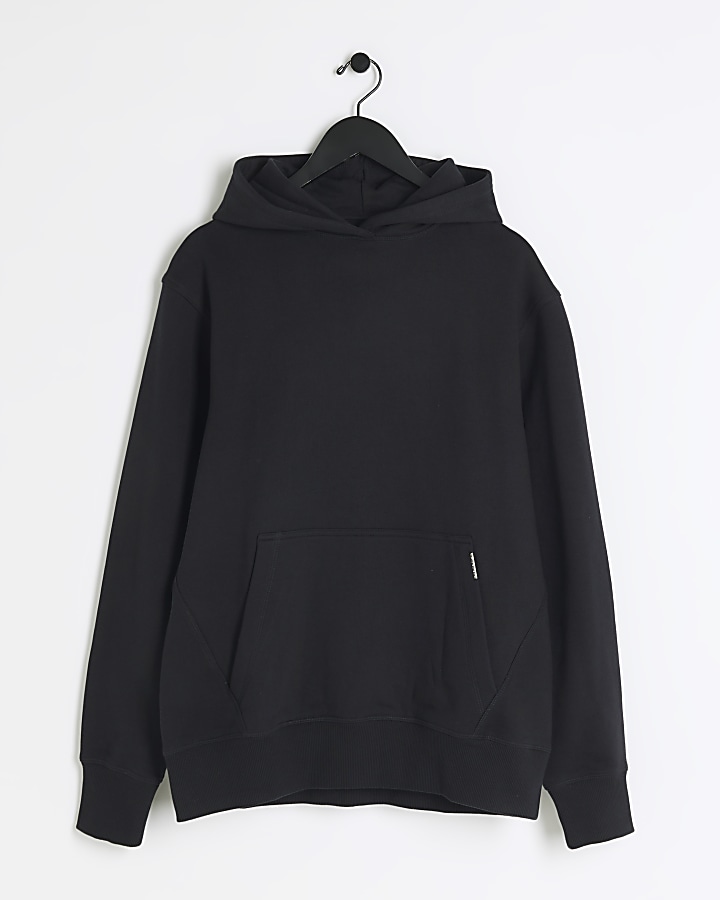 Black regular fit loopback hoodie