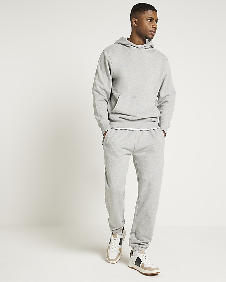 Grey regular fit loopback hoodie