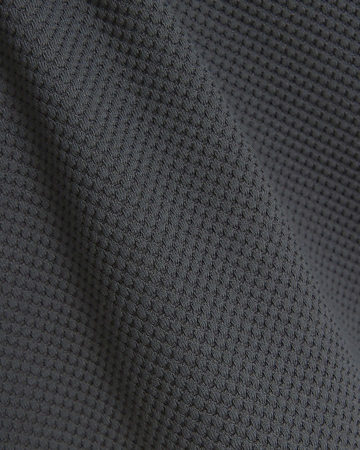 Grey slim fit textured baseball polo