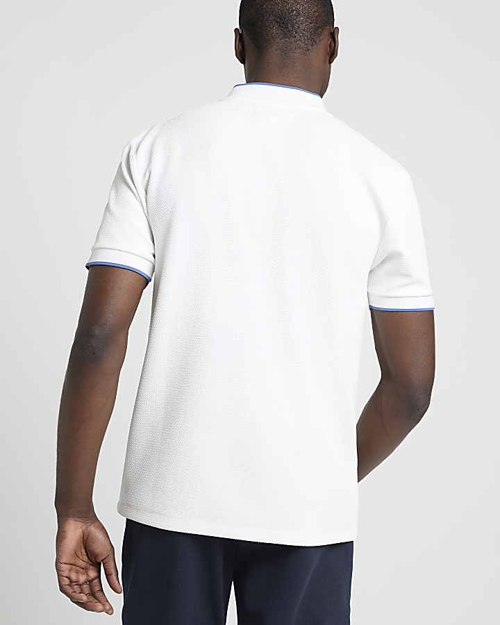 White slim fit taped short sleeve polo