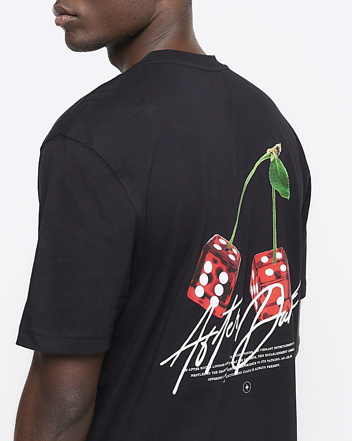 Black regular fit dice graphic t-shirt