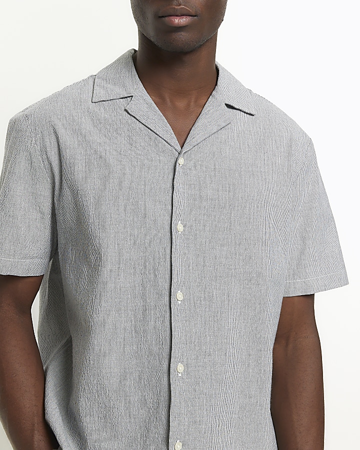 Grey regular fit textured revere shirt