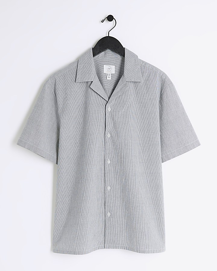Grey regular fit textured revere shirt
