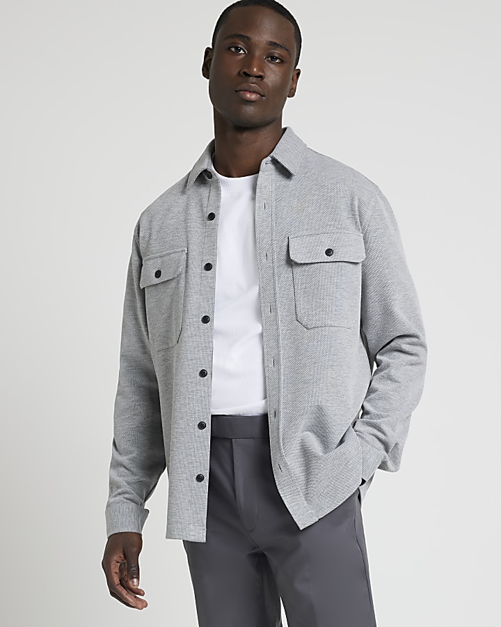 Grey regular fit pocket jersey overshirt
