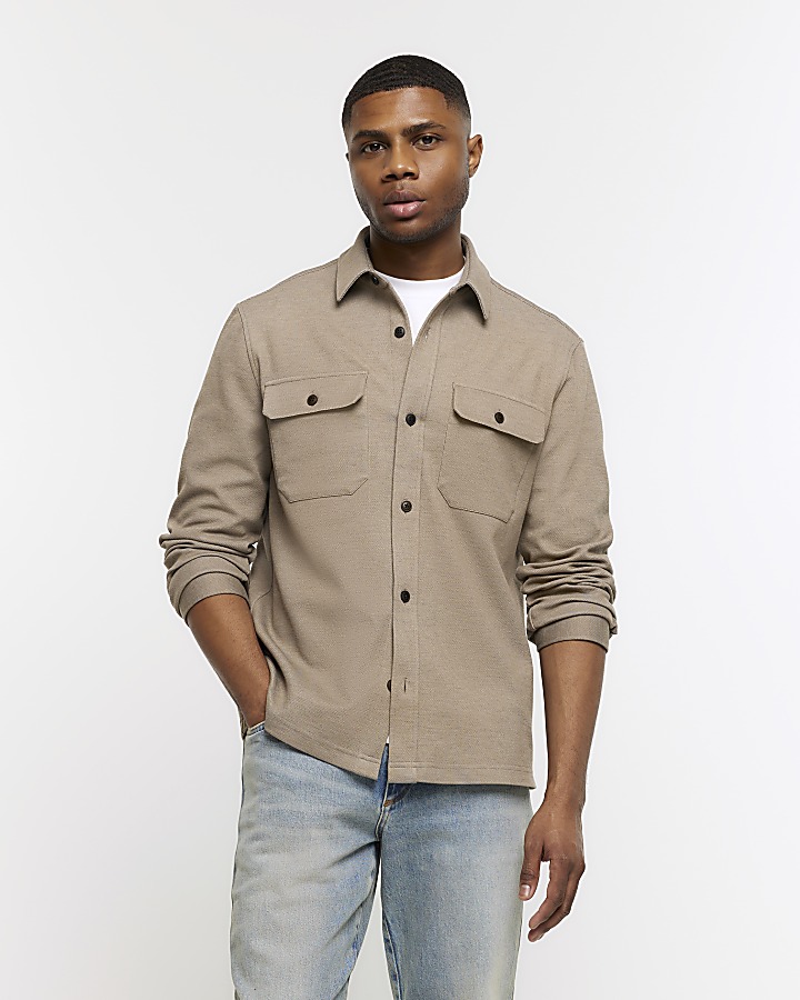 Khaki on sale mens overshirt