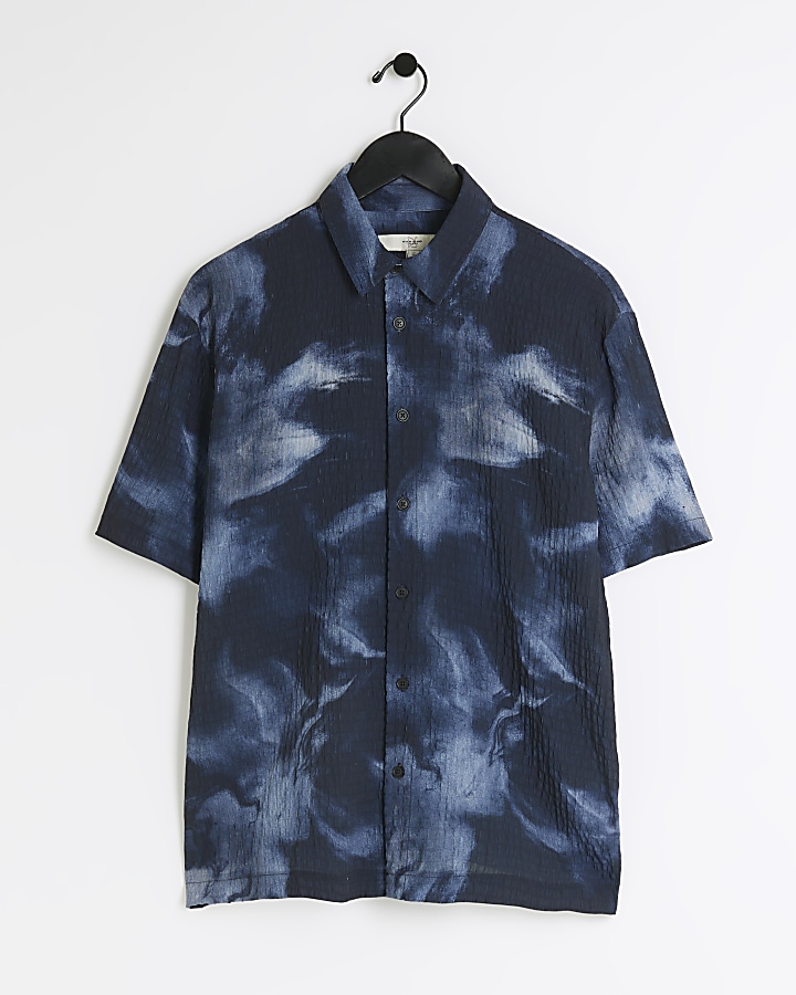 Navy regular fit abstract shirt