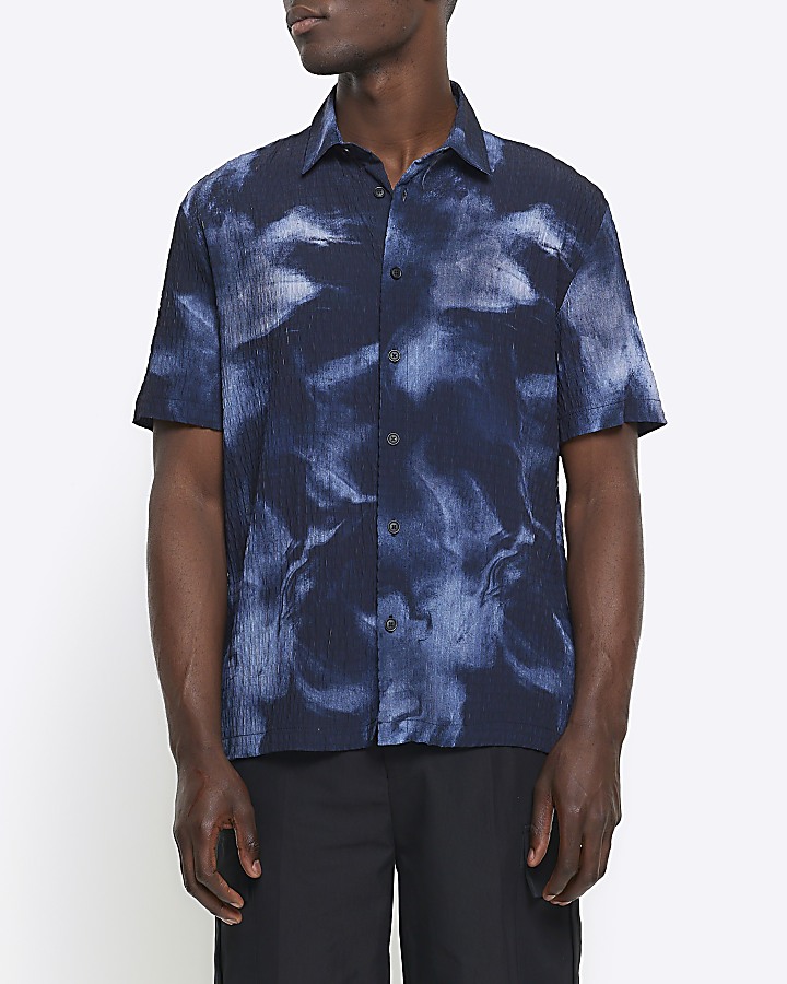 Navy regular fit abstract shirt
