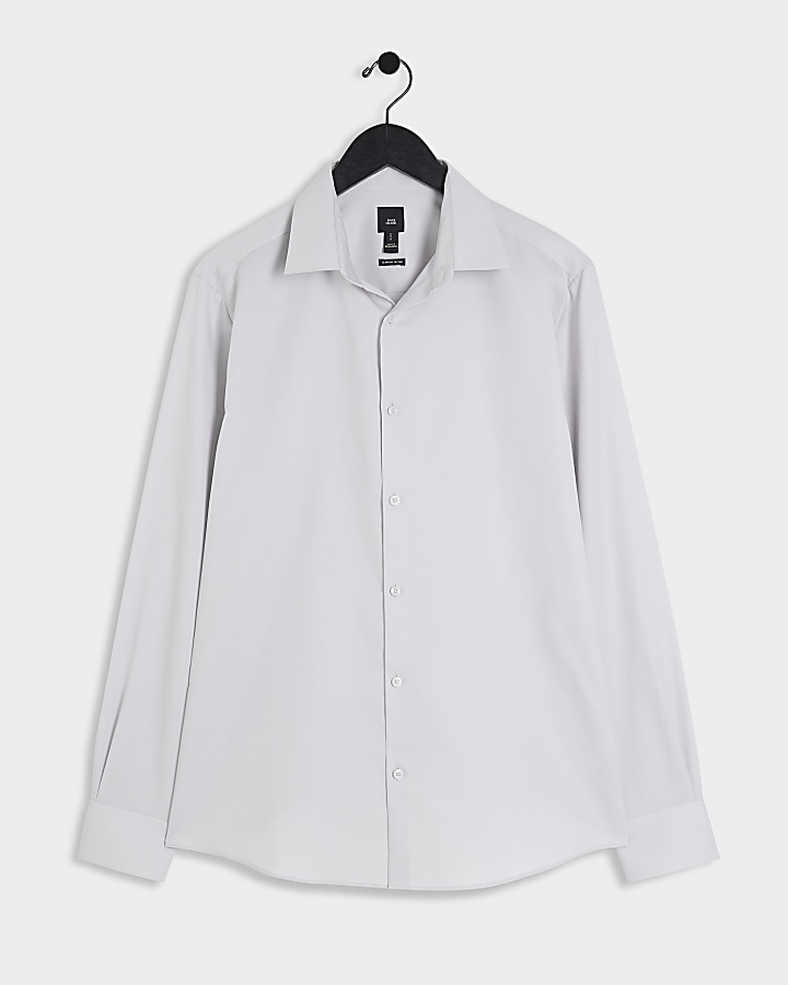 Grey long sleeve twill shirt River Island