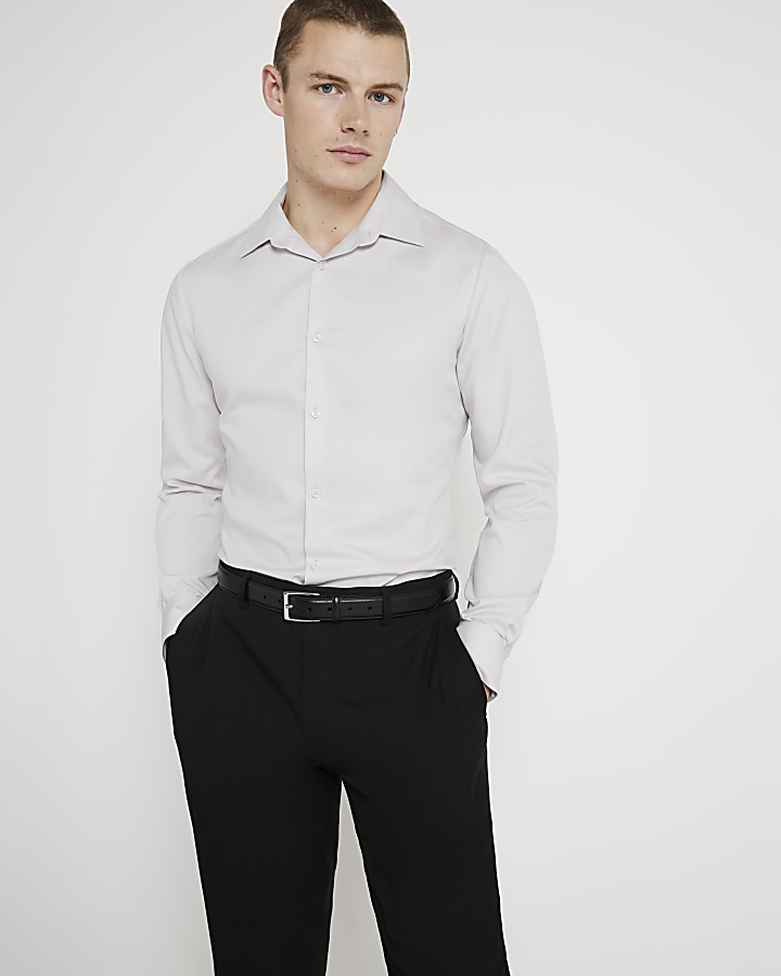 Grey long sleeve twill shirt River Island