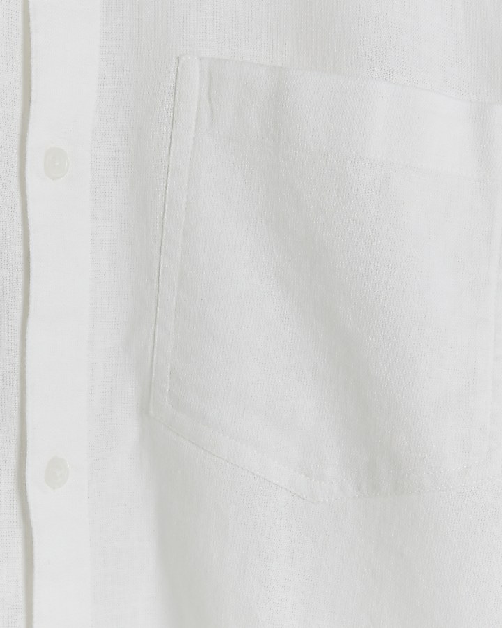 White regular fit linen blend shirt