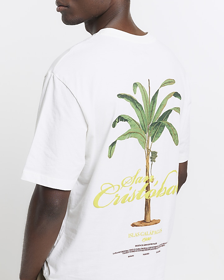 Beige oversized fit palm tree graphic t-shirt