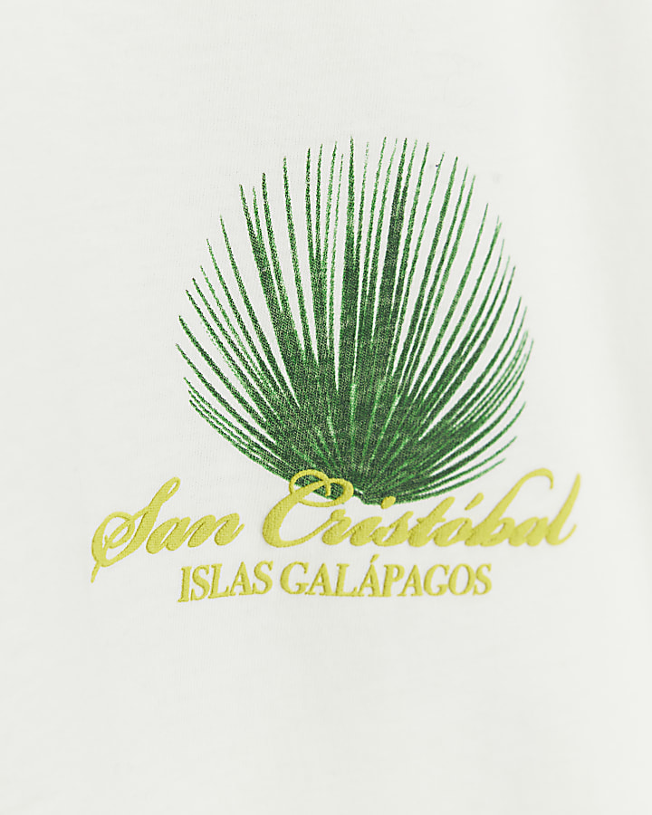 Ecru oversized fit palm tree graphic t-shirt