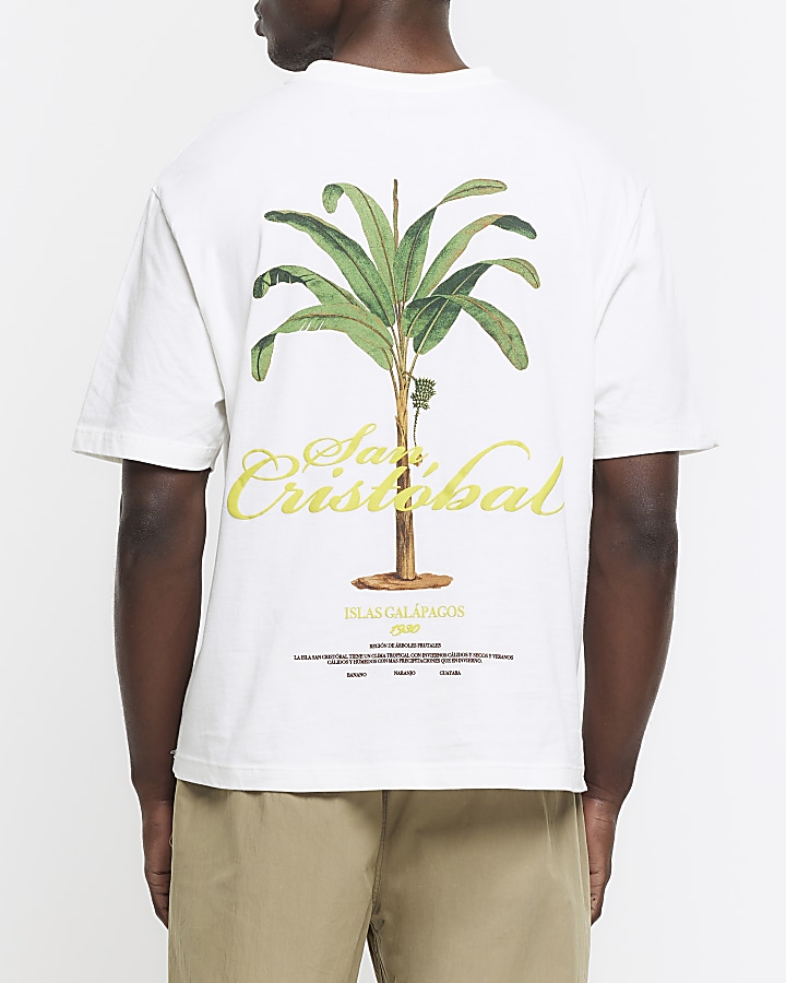 Ecru oversized fit palm tree graphic t-shirt
