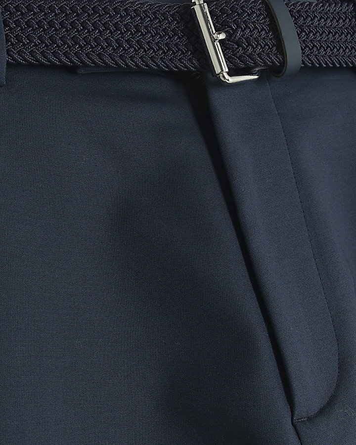 Navy slim fit belted chino trousers