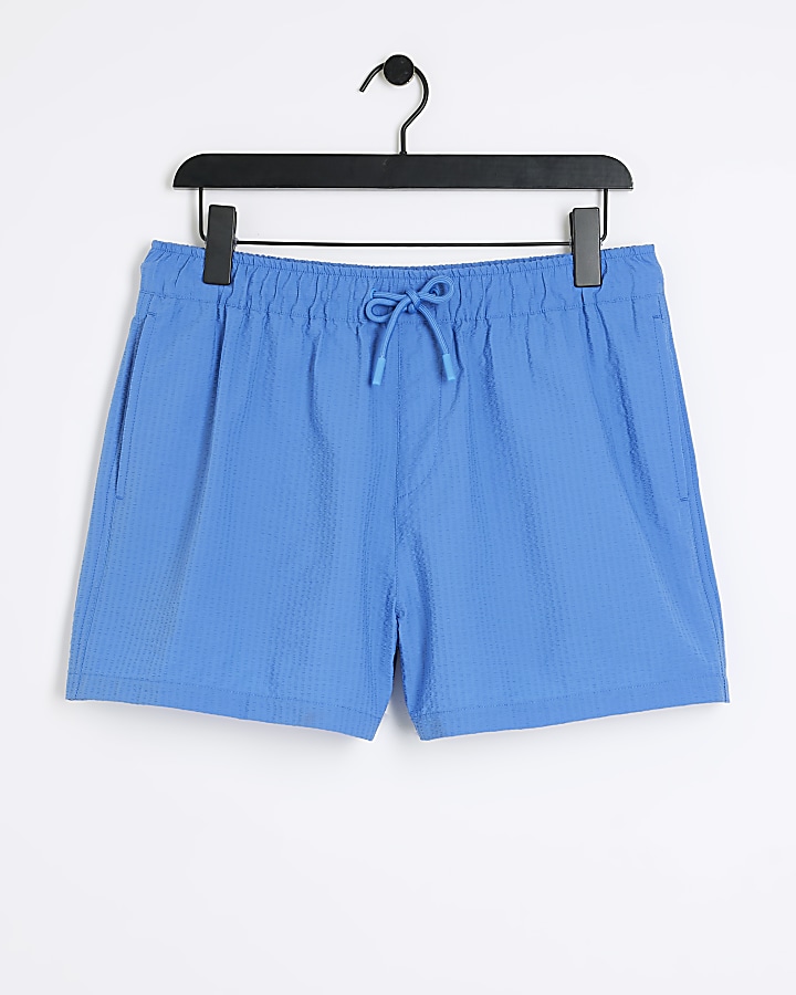 Blue Regular Fit Seersucker Swim Shorts