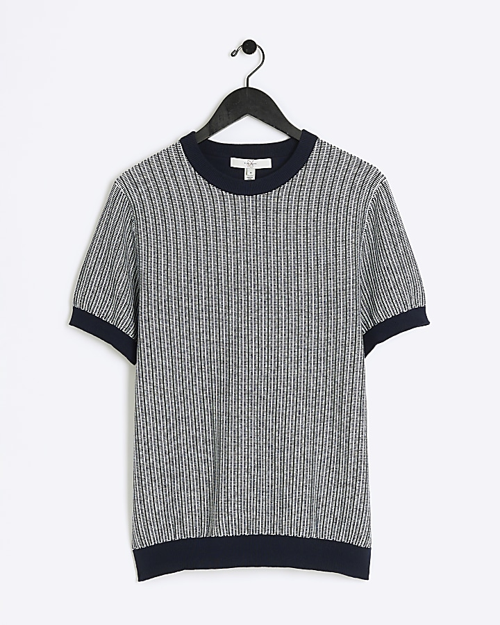 Navy slim fit knit stripe t-shirt