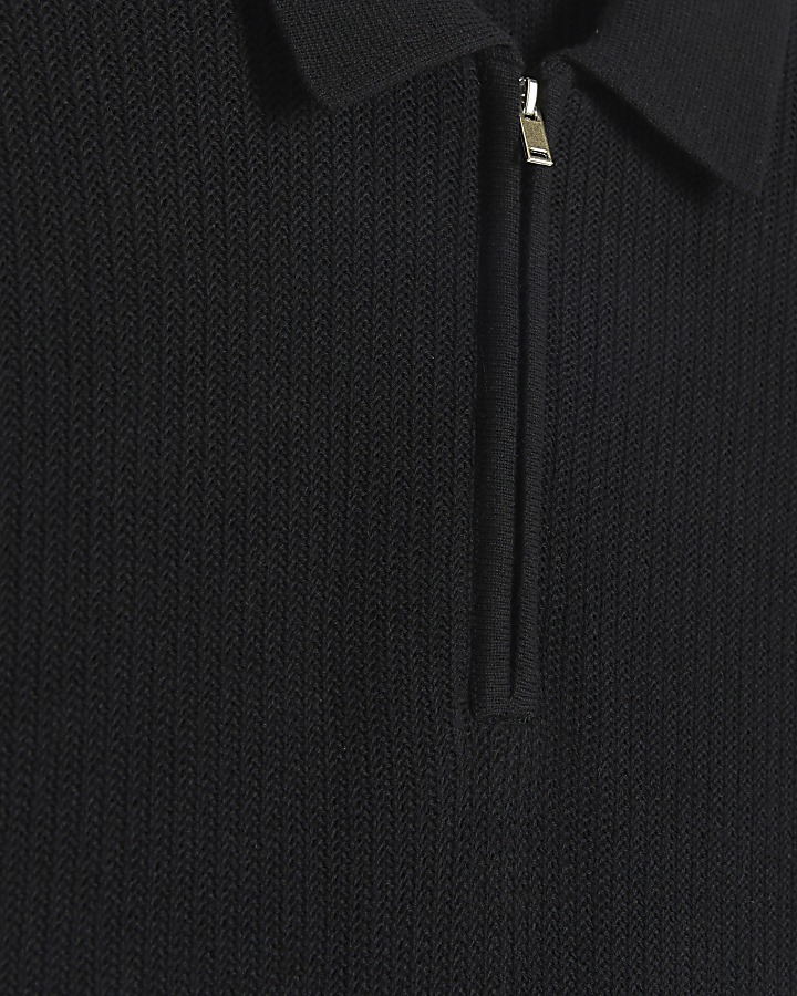 Black slim fit knitted polo shirt